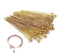 DHER Pasadores de Cabeza de Acero Inoxidable Alfileres de Cabeza para Bisutería 100 piezas 40mm de acero inoxidable de cuentas de agujas 0,6 mm de cuentas de cabeza esférica de agujas de joyería (Oro)