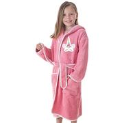 DHESTIA - Albornoz Baño Niña Infantil 100% Algodón Bata con Bolsillos, Dibujos y Capucha Pink Unicorn (6 a 8 años)