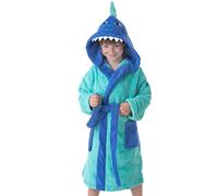 DHESTIA HOME - Albornoz Infantil Niño Algodón Natural 100% Capucha y Bolsillos Shark-Boy Color TURQUESA Talla 2_years