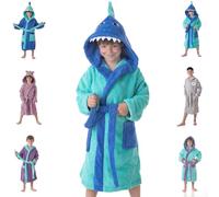 DHESTIA HOME - Albornoz Infantil Niño Algodón Natural 100% Capucha y Bolsillos Shark-Boy Color TURQUESA Talla 6_years