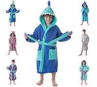 DHESTIA HOME - Albornoz Niños Infantil y Juvenil Adolescentes 100% Algodón Capucha y Bolsillos - Color Shark-Boy Blue, Talla Talla 6/8 Años