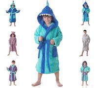 DHESTIA HOME - Albornoz Niños Infantil y Juvenil Adolescentes 100% Algodón Capucha y Bolsillos - Color Shark-Boy Turquesa, Talla Talla 6/8 Años