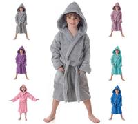 DHESTIA HOME Albornoz Niños, Niñas y Adolescentes de 100% Algodón Natural, con Capucha y Bolsillos Color GRIS Talla 2_years