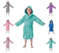 DHESTIA HOME Albornoz Niños, Niñas y Adolescentes de 100% Algodón Natural, con Capucha y Bolsillos Color TURQUESA Talla 2_years