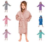 DHESTIA HOME - Albornoz Niños y Niñas 100% Algodón Natural Capucha con Orejas Color MELOCOTÓN Talla 2_years