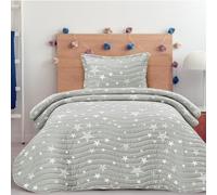 DHESTIA HOME - Colcha Bouti Cosida Cama Infantil y Juvenil Modelo Estrellas Stars Gris - Color Gris, Talla Cama 90