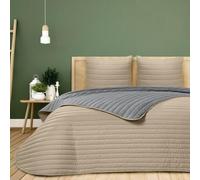 DHESTIA HOME - Colcha Bouti de Verano Bicolor Patrón Cosido de Lineas Modelo Altea - Color Beige, Talla Cama 135/150