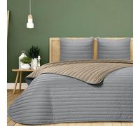 DHESTIA HOME - Colcha Bouti de Verano Bicolor Patrón Cosido de Lineas Modelo Altea - Color Gris, Talla Cama 135/150