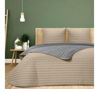 DHESTIA HOME - Colcha Bouti de Verano Bicolor Patrón Cosido de Lineas Modelo Moraira Color Beige Talla Cama 90/105