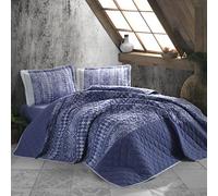 DHESTIA HOME - Colcha Bouti Étnica 100% Algodón Turco Mud BLU de Sibiles - Color Azul, Talla 240x240 cm