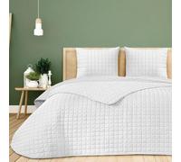 DHESTIA HOME - Colcha Bouti Reversible Albir Cosida Cuadros Hotel (280x260 cm - Cama 180/200, Blanco)