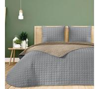 DHESTIA HOME - Colcha Bouti Reversible Albir Cosida Cuadros Hotel (280x260 cm - Cama 180/200, Gris)