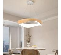 DHGIE Lámpara Colgante LED Moderna con Acabado de veta de Madera Cuerpo de Hierro lámpara Colgante Circular de Forma Ondulada Irregular Adecuada para Comedor salón y Dormitorio(Natural,40cm)