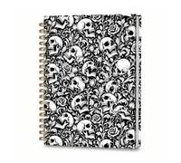 DHGPTS Spiral Journal Notebook, A5 Cute Notebooks for Women Men, College Ruled Hardcover Notebook for Work & Note Taking, 60 Pages Double-Wire Journals for Writing, Black White Skulls