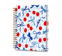 DHGPTS Spiral Journal Notebook, A5 Cute Notebooks for Women Men, College Ruled Hardcover Notebook for Work & Note Taking, 60 Pages Double-Wire Journals for Writing, Cute Blue Bowties Cherry