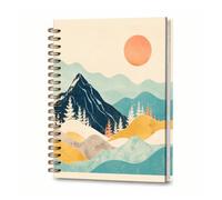 DHGPTS Spiral Journal Notebook, A5 Cute Notebooks for Women Men, College Ruled Hardcover Notebook for Work & Note Taking, 60 Pages Double-Wire Journals for Writing, Boho Mountain Sun