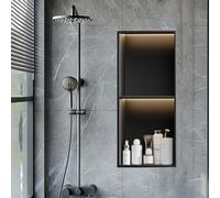 DHHUFEJT Nicho de Ducha con iluminación LED para baño, Estante de Pared Empotrado con Soldadura sin Costuras, fácil instalación Horizontal o Vertical, Mejora la estética del baño.
