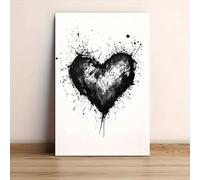 DHHXY 1 lienzo abstracto de tinta negra con forma de corazón, arte moderno de pared para dormitorio, sala de estar o decoración de pasillo (40 x 60 cm, sin marco)
