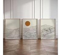 DHHXY 3 piezas/set Alpes japoneses amanecer Impresión sobre lienzo Línea abstracta Paisaje Arte mural Póster artístico para sala de estar Decoración del hogar (30x40cmx3/Galería Wrap)