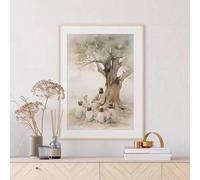 DHHXY Cuadro cristiano de Jesús con rebaño de ovejas, Jesús enseñando a niños, póster en lienzo, impresiones bohemias, decoración de pared (50 x 70 cm/marco de galería)