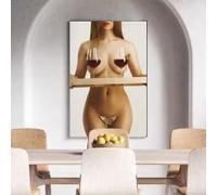 DHHXY Cuadro sobre lienzo que representa a una mujer desnuda y sexy sosteniendo copas de vino. Póster e impresión nórdicos para la decoración de la pared de la cocina (75 x 110 cm/sin marco).