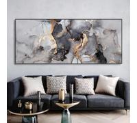 DHHXY Cuadros abstractos de gran tamaño en color negro y dorado sobre lienzo, arte para pared, impresiones en lienzo, pintura de lujo con textura de mármol, imagen moderna, 65 x 130 cm, sin marco