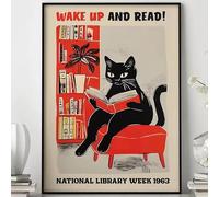 DHHXY Divertido póster de lienzo de gatos para leer, despertar y leer, divertido estampado de animales para dormitorio, decoración de pared, decoración del hogar (40 x 60 cm/marco de galería)