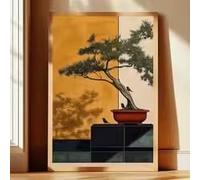 DHHXY Impresión sobre lienzo con árbol bonsái japonés, póster vintage abstracto, arte botánico abstracto, decoración de pared para dormitorio y hogar, 40 x 60 cm, sin marco