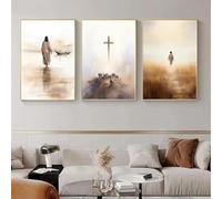 DHHXY Jesús caminando sobre el agua Patrón Arte Grabado Impresiones en Lienzo Póster religioso Cruz Cristo Decoración Lienzo Pintura 30x42cmX3 Sin marco