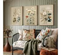 DHHXY Juego de 3 impresiones florales retro para decoración de la pared (60 x 90 x 3 sin marco)