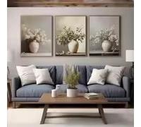 DHHXY Juego de 3 jarrones vintage, impresión sobre lienzo, póster, paisaje botánico, sala de estar, decoración del hogar (40 x 60 x 3/sin marco)