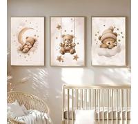 DHHXY Juego de 3 lienzos con diseño de oso marrón y luna, dibujos animados, impresiones artísticas abstractas, sala de estar, guardería, decoración del hogar (60 x 90 cm, 3 unidades, sin marco)