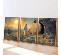 DHHXY Juego de 3 piezas de pintura "Tumba vacía" Pascua Jesús impresión en lienzo "Él no está aquí porque ha resucitado", póster de pared para decoración (80 x 120 cm x 3/marco de galería)