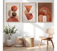 DHHXY Juego de 3 pósteres minimalistas de terracota con impresión en lienzo, pintura geométrica bohemia, arte de pared, neutro, decoración moderna para el hogar (60 x 90 cm, 3 envoltorios de galería)