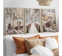 DHHXY Linternas acogedoras Puente nevado Impresiones de café Escena de invierno Arte de pared de Navidad Póster de escenas de nieve Decoración del hogar Arte en lienzo (70x100cmx3/Sin marco)