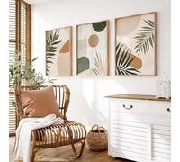 DHHXY Mural de pared con tonos neutros y cálidos, estilo rústico moderno, formas abstractas simples, descarga digital, decoración del salón (80 x 120 cm x 3/lienzo de galería)