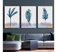 DHHXY Póster abstracto botánico azul acuarela Naturaleza floral arte mural sobre lienzo pintura hoja impresiones imágenes decoración moderna para la habitación (60x80cmx3/Gallery Wrap)