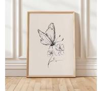 DHHXY Póster de lienzo retro de estilo bohemio y rústico con una mariposa en una flor (marco de galería de 40 x 60 cm)