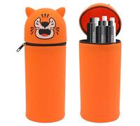 DHINCHANSAIB Portalápices de silicona suave 2 en 1 de dibujos animados, bonito y práctico para niñas y adolescentes, ideal para la oficina y la escuela, naranja, piel