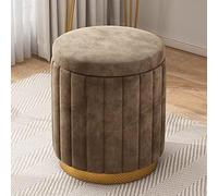DHJUSPS Almacenamiento de Terciopelo Redondo otomano, Taburete tapizado de reposapiés Blando con Base de Oro, Silla de Taburete de tocador de Gran Capacidad (Color: marrón) Thriving