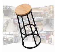 DHJUSPS Moderno taburete de bar redondo de metal con asiento de madera de 27 pulgadas de alto, taburetes de cocina resistentes para el hogar, tienda, iglesia, cómodo reposapiés color natural.