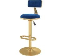 DHJUSPS Taburete de Barra, Taburete de Altura de Terciopelo de elevación, Silla de Comedor de Metal rotativo de 360 ° con Respaldo, reposapiés Ovalado, Base Redonda Dorada (Color: Azul) Thriving