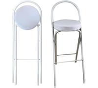 DHJUSPS Taburete plegable para desayuno, con respaldo y reposapiés, redondo, acolchado, silla plegable de 26 "30", para casa, cocina, oficina, fiesta, color blanco, 70 cm/28 pulgadas