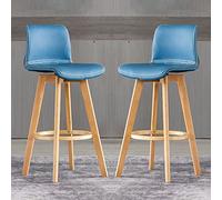 DHJUSPS Taburetes de Bar de Cuero Moderno de 2 taburetes de Altura giratoria Ajustable con Patas de Madera Ideales para el Desayuno de la Cocina Bar Comedor Elegantes taburetes Azules (Altura: 61 cm)