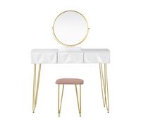 DHJUSPS Tocador tocador Blanco con Espejo Giratorio de 360 ° y Taburete de Terciopelo Mesa de tocador de Maquillaje de Dormitorio con 3 cajones Mesa de Maquillaje/Mesa de tocador Thriving