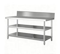 DHNDSDP Acero Mesa de Trabajo Taller Tres Niveles con Respaldo Cocina Estantes Reforzados Montantes Gruesos Refuerzo Triangular Soporte Transversal Puede Servir como Estante