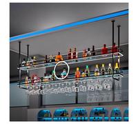 DHNDSDP Botellero Colgante para Vinos con Portavasos Invertido Marco Botelleros de Hierro con Acabado en Pintura Horneada Estante Comercial para Vinos H120cm (47,2") con Luz LED(Black)