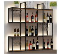 DHNDSDP Botellero de Estilo Industrial con Portavasos Estructura Metal Negro Estantes Madera Botelleros Comerciales para Montaje en Pared H120 Cm (47,2") Características(47.2x7.9x47.2)