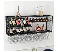 DHNDSDP Botellero de Pared Botelleros Comercial de Malla Metálica de Hierro Forjado con Soportes Invertidos para Botellas Geométrico Dos Niveles Construcción de una Sola Pieza(Black,47.2x11.8x17.7)