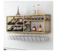 DHNDSDP Botellero de Pared Botelleros Comercial de Malla Metálica de Hierro Forjado con Soportes Invertidos para Botellas Geométrico Dos Niveles Construcción de una Sola Pieza(Gold,39.4x11.8x17.7)